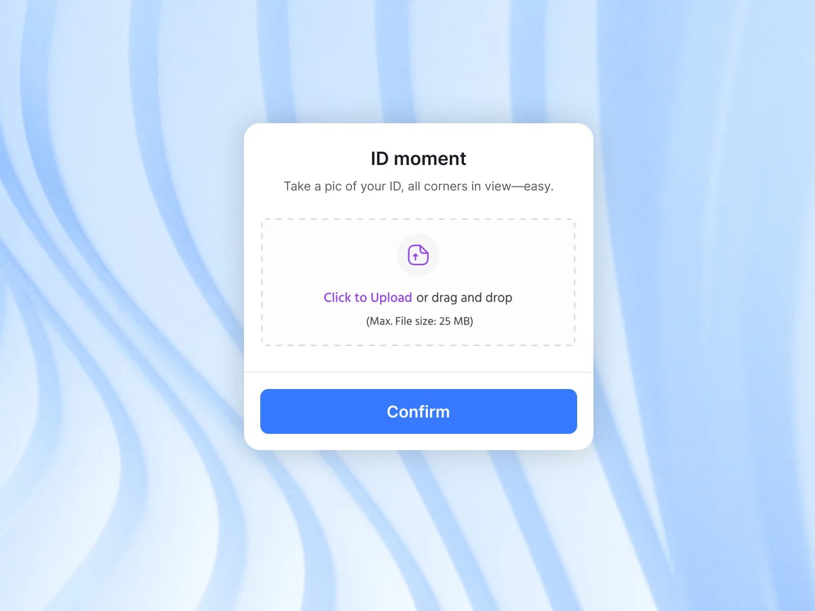 ID upload fallback — quick driver’s license or passport scan with liveness